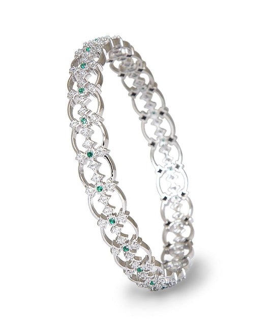 Fashionable Stone Studded Silver Bangle - Chandrani Pearls