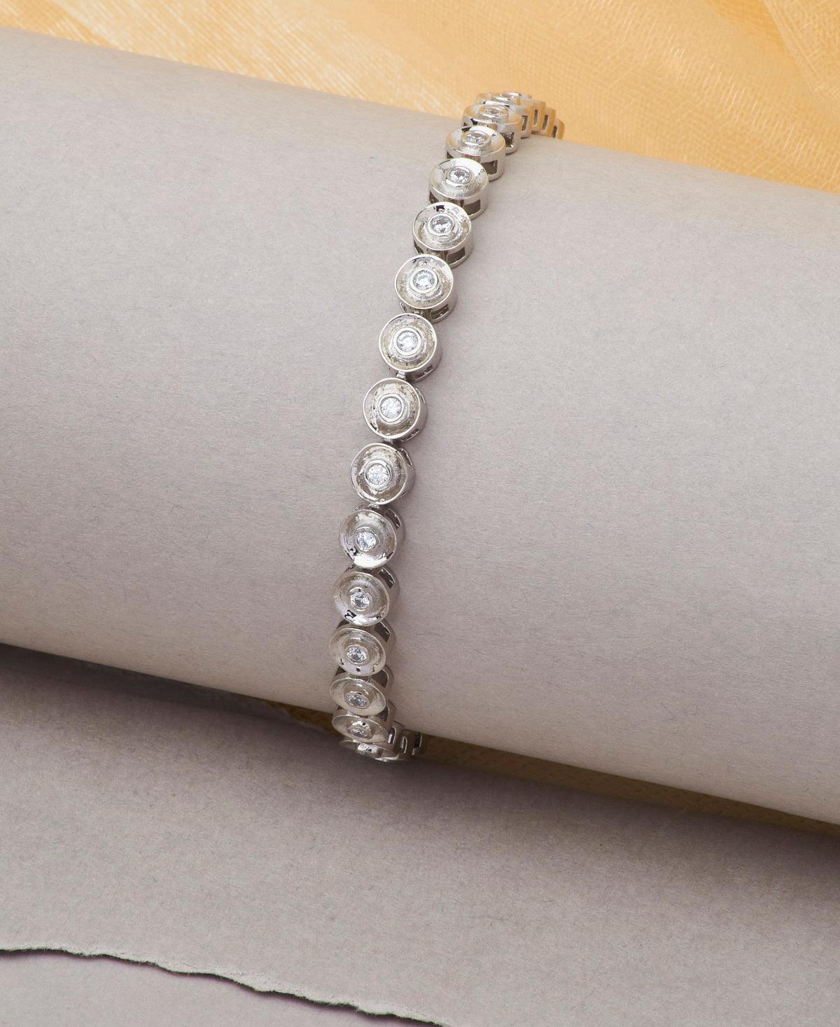Fashionable Stone Studded Silver Bracelet - Chandrani Pearls