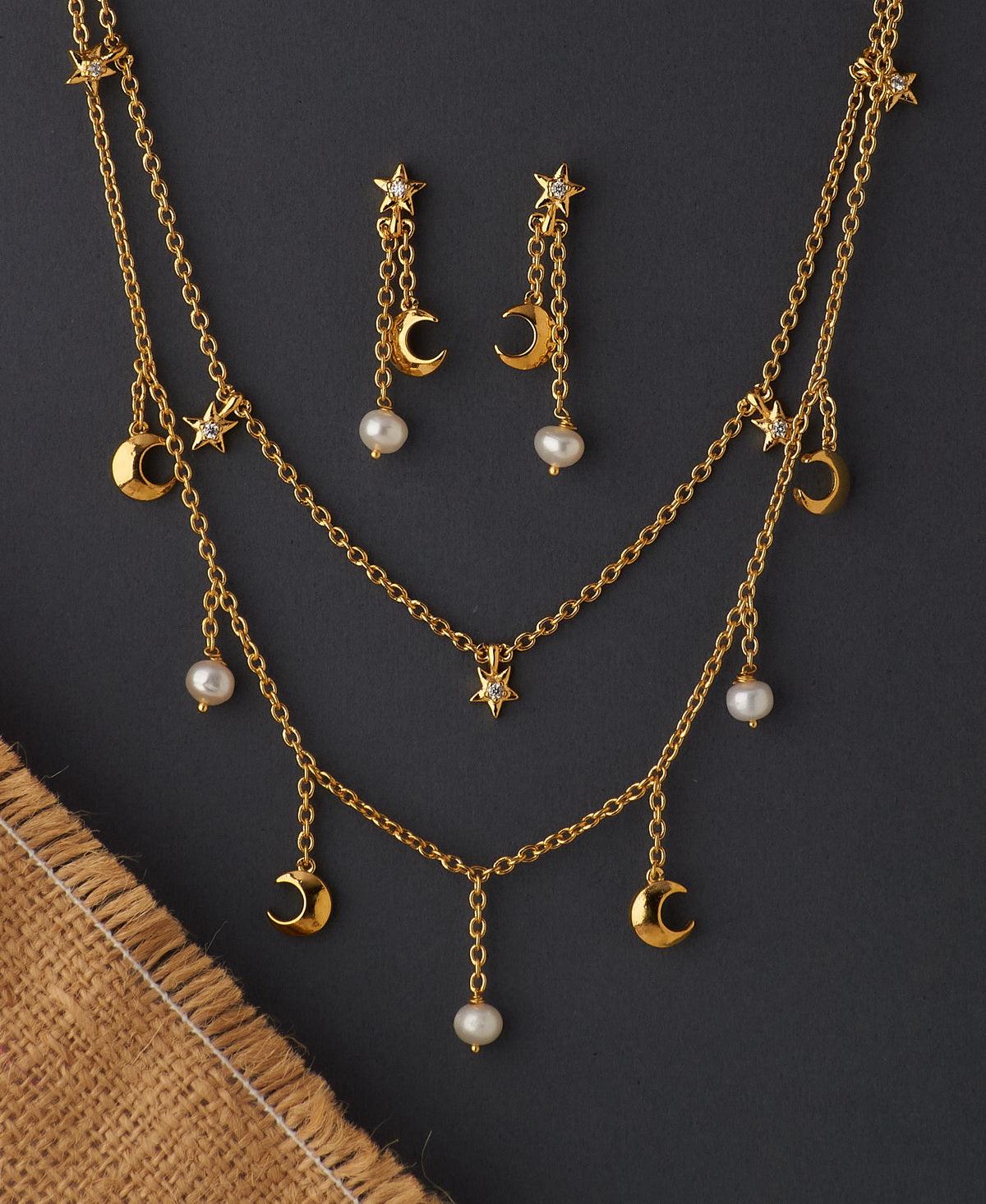 Fasionable Metallic Necklace Set - Chandrani Pearls