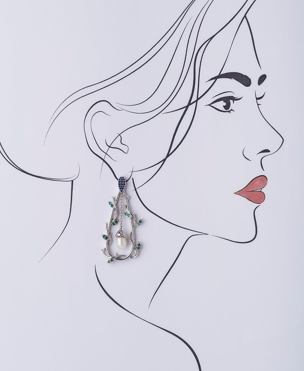 Fasionable Rhodium hanging Earring - Chandrani Pearls
