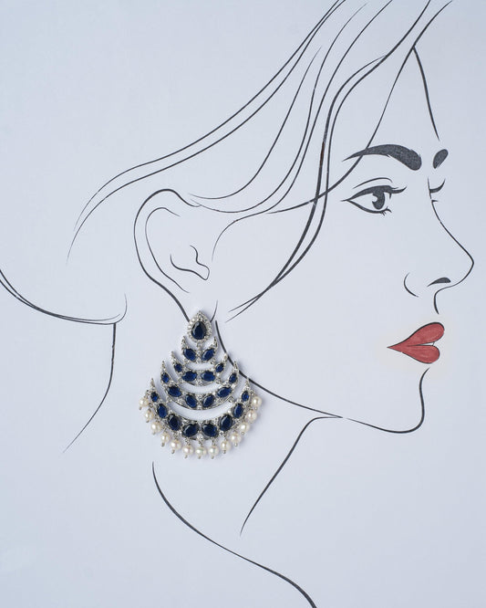 Fasionable Stone Studded Drop Pearl Jhumka - Chandrani Pearls