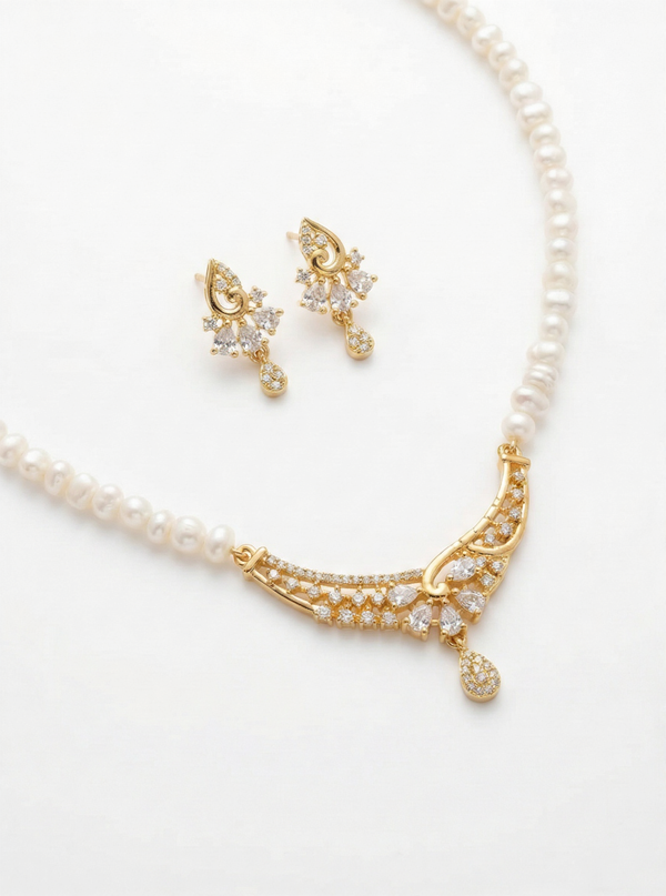 Regal Splendour Pearl & Cubic Zirconia Jewellery Set