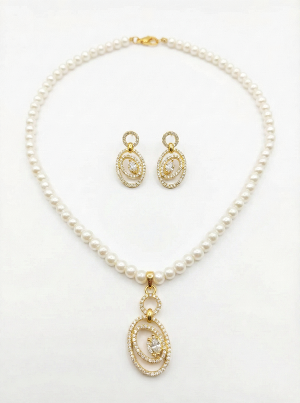 Celestial Orbit Crystal & Pearl Necklace Set