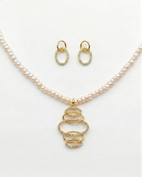 Modern Interlocking Oval Necklace Set