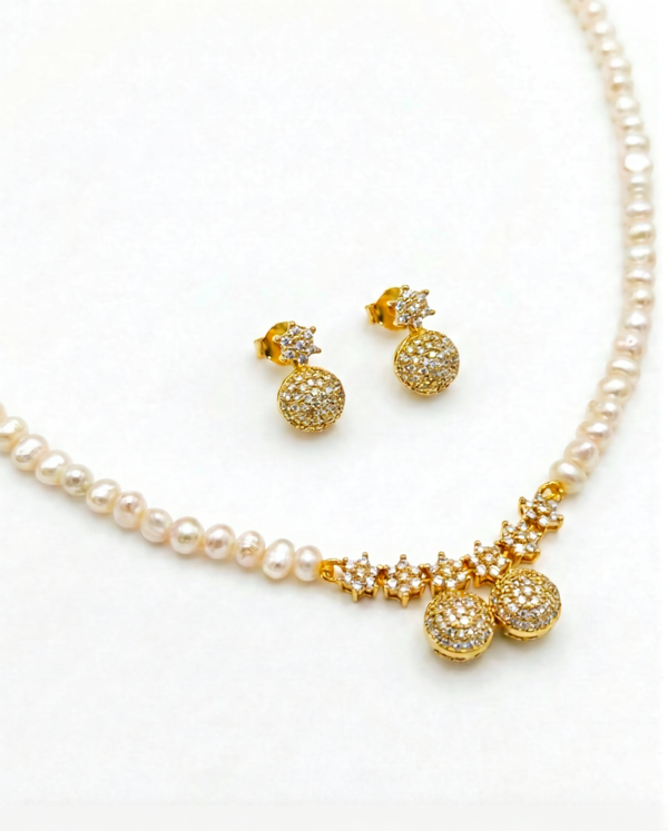 Crystal Sphere & Pearl Necklace Set