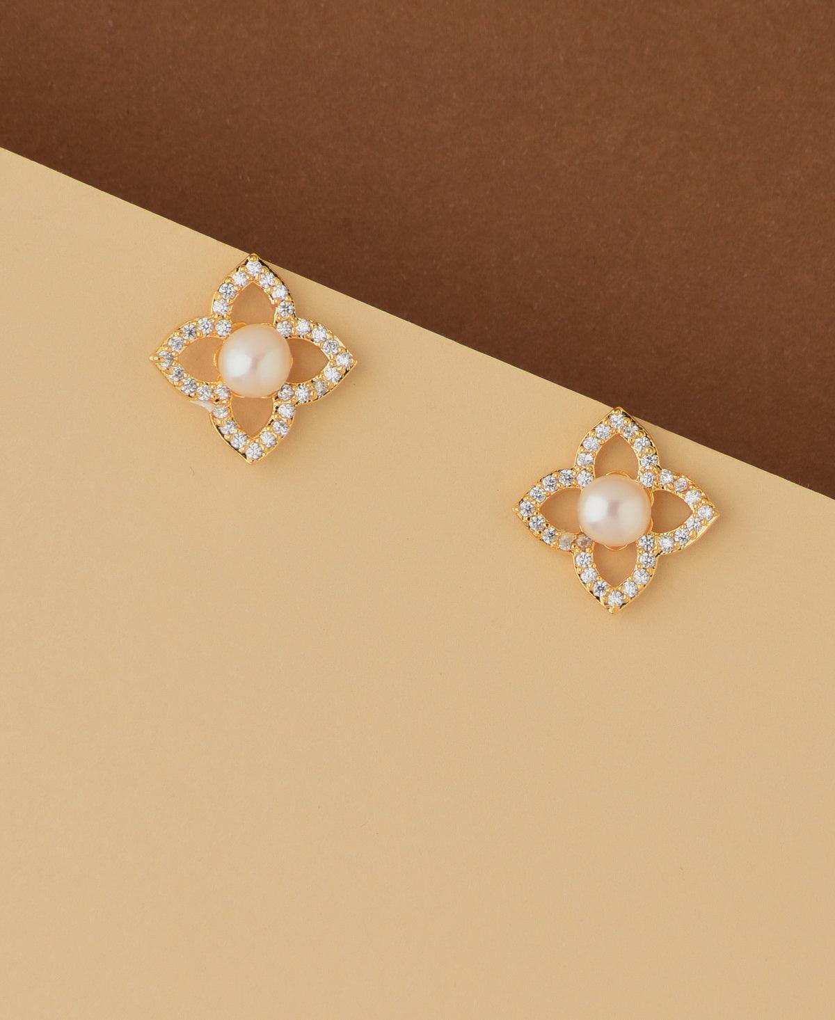 Floral and Simple Real Pearl Stud Earring - Chandrani Pearls