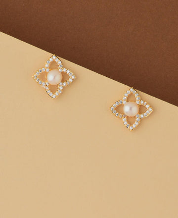 Floral and Simple Real Pearl Stud Earring - Chandrani Pearls