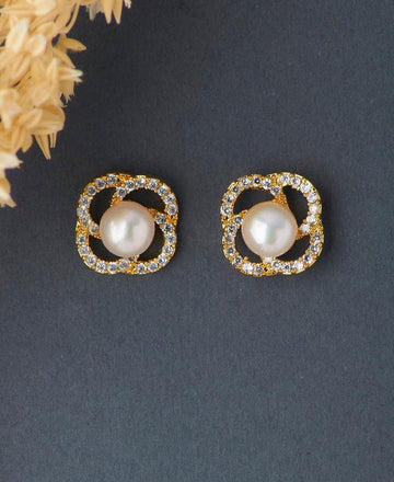 Floral Pearl Stone Stud Earrings - Chandrani Pearls
