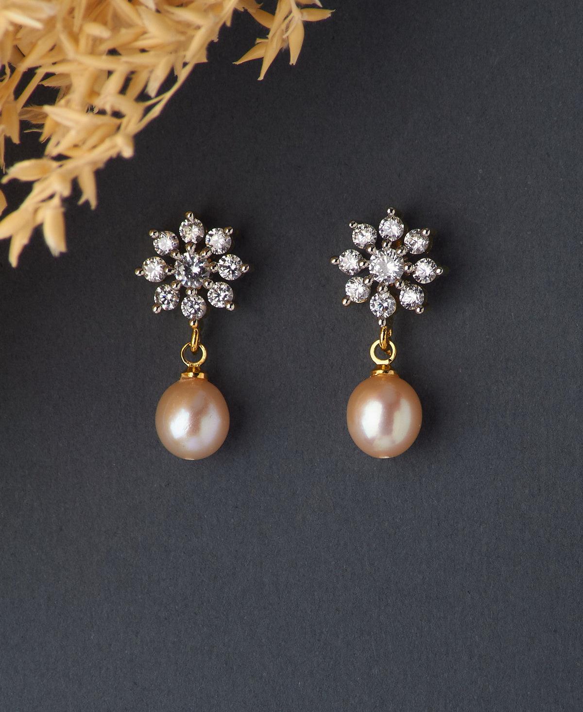 Floral Pink Pearl Hang Earring - Chandrani Pearls