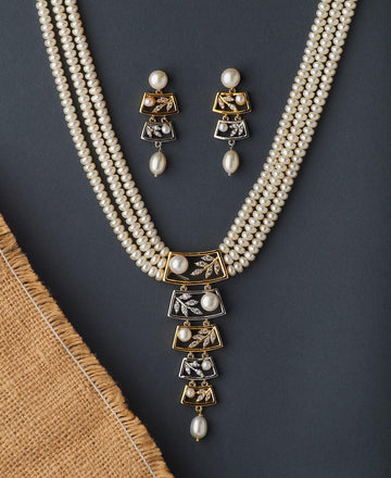 Floral Real Pearl Necklace Set - Chandrani Pearls