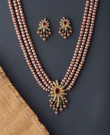Floral Real Pearl Necklace Set - Chandrani Pearls