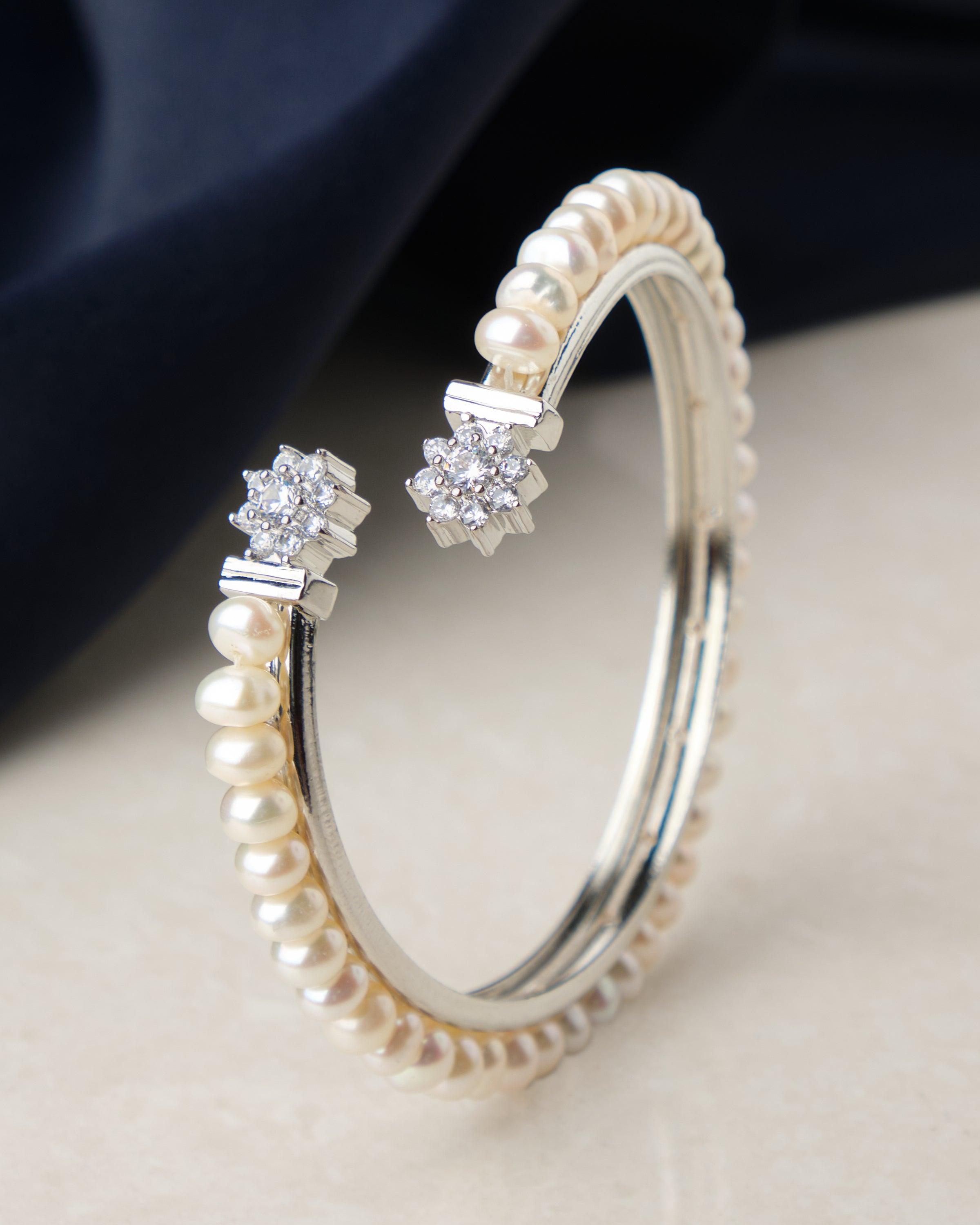 Floral Stone Studded Pearl Bangle