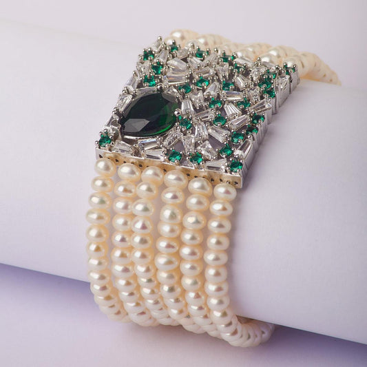 Floral Stone Studded Pearl Bracelet - Chandrani Pearls