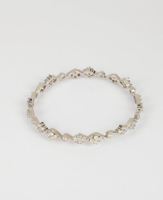 Floral Stone Studded Silver Bangle - Chandrani Pearls