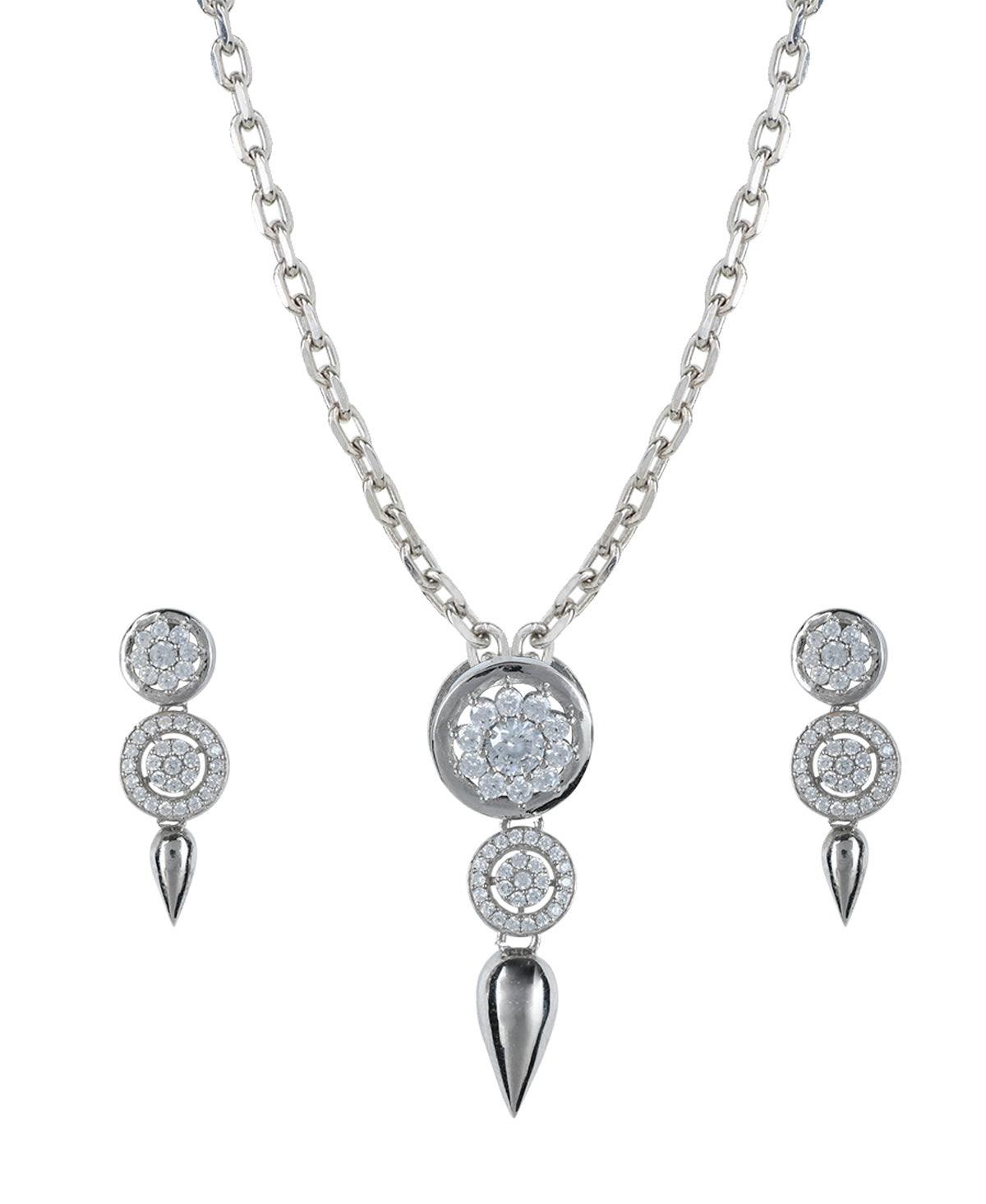 Floral Stone Studded Silver Pendant Set - Chandrani Pearls
