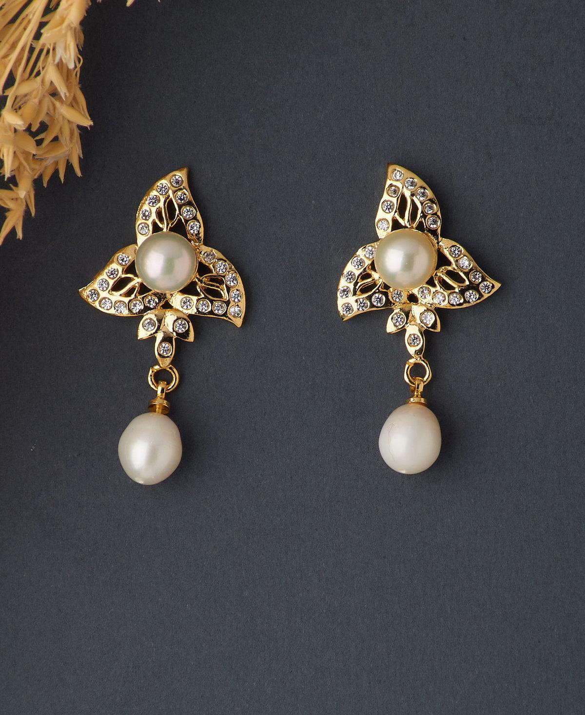 Floral White Pearl Hanging Earring - Chandrani Pearls