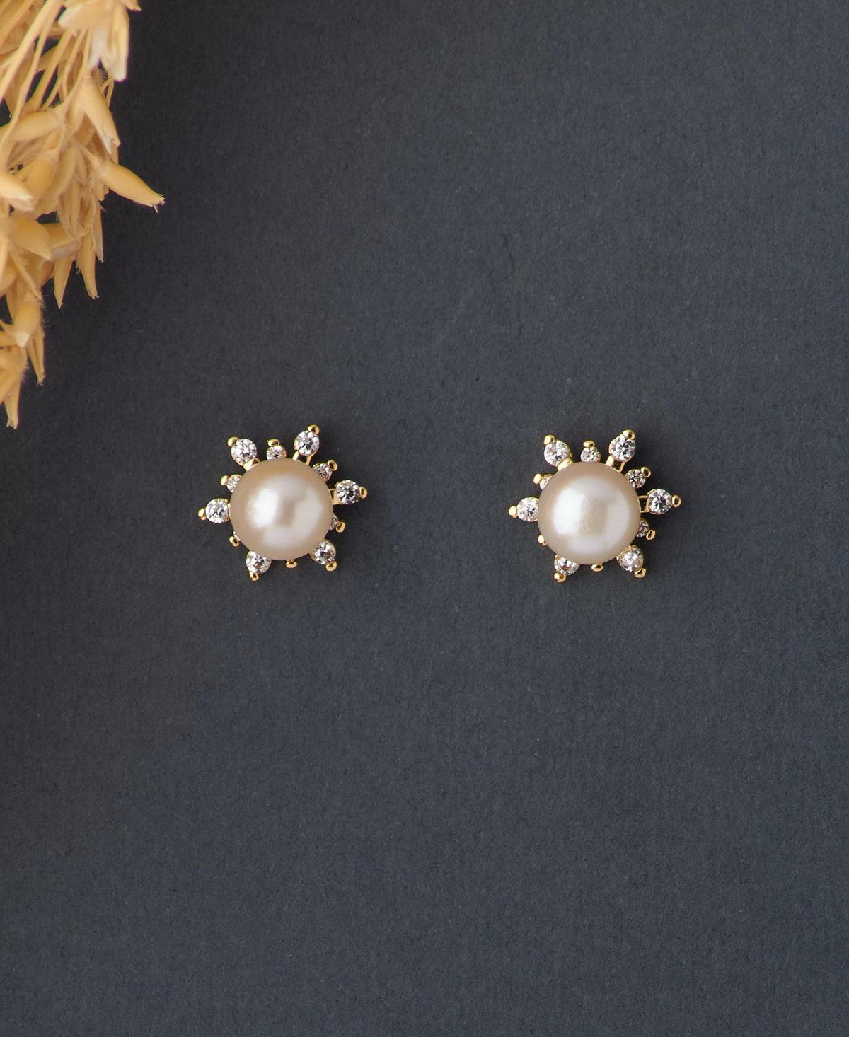 Floral White Stud Pearl Earring - Chandrani Pearls