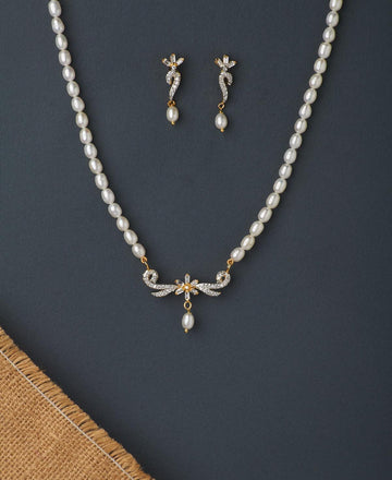 Florial Stone Studded Pearl Necklace Set - Chandrani Pearls