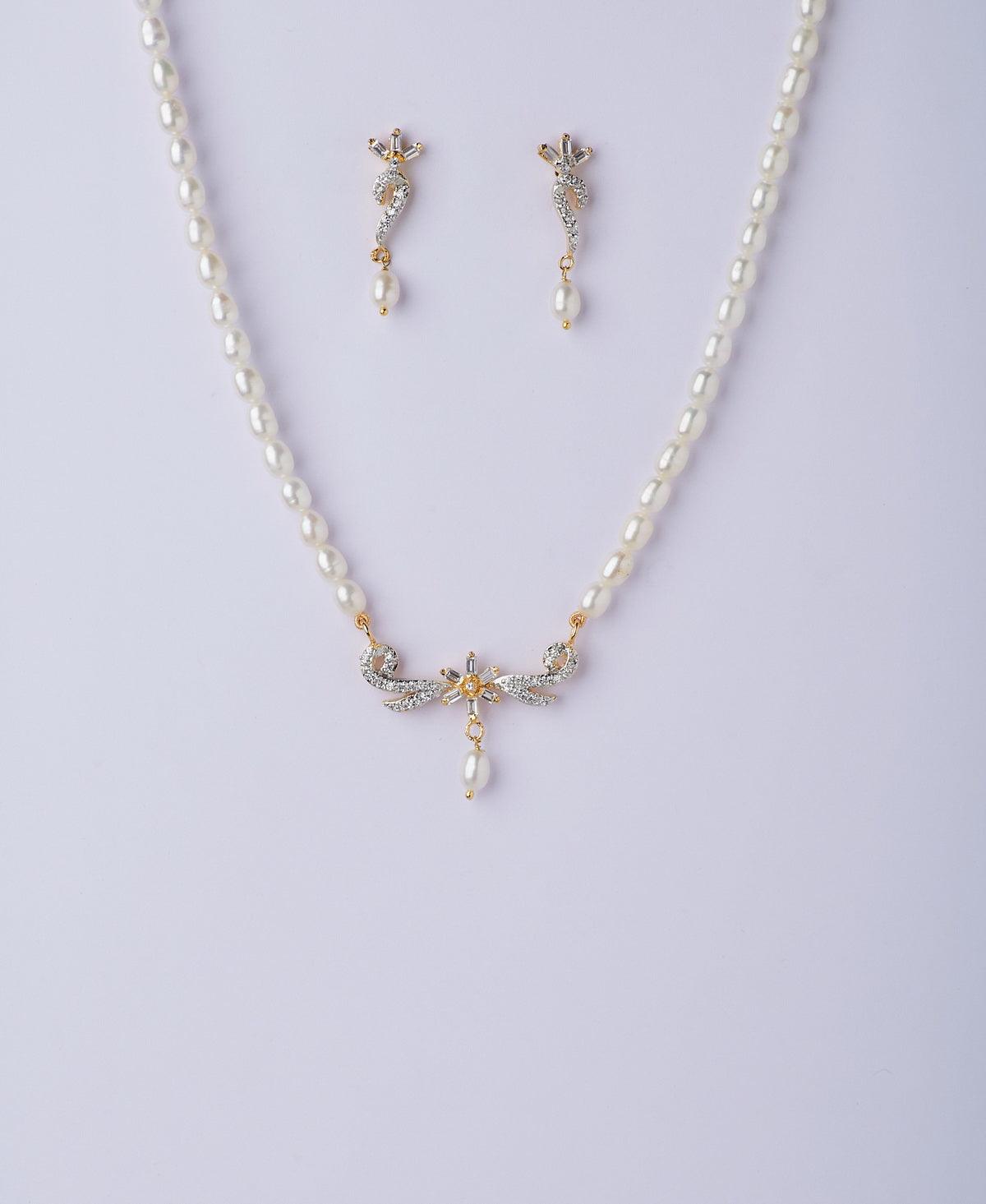 Florial Stone Studded Pearl Necklace Set - Chandrani Pearls