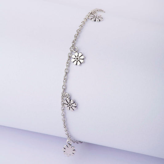 Flower Charms Oxidised Silver Bracelet - Chandrani Pearls