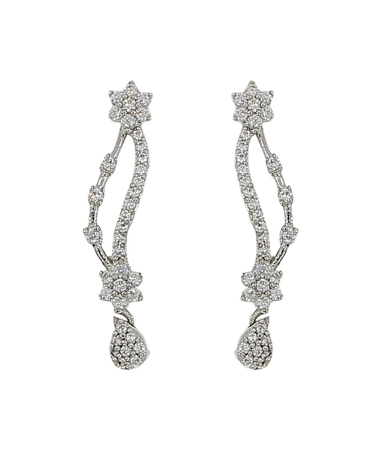 Flower Stone Studded Rhodium Earrings - Chandrani Pearls