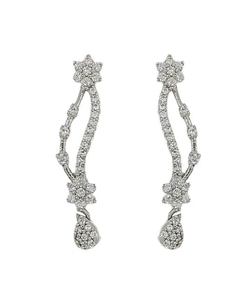 Flower Stone Studded Rhodium Earrings - Chandrani Pearls