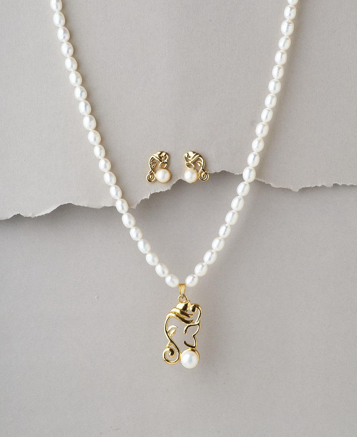 Ganesh Pendant Real Pearl Necklace Set - Chandrani Pearls