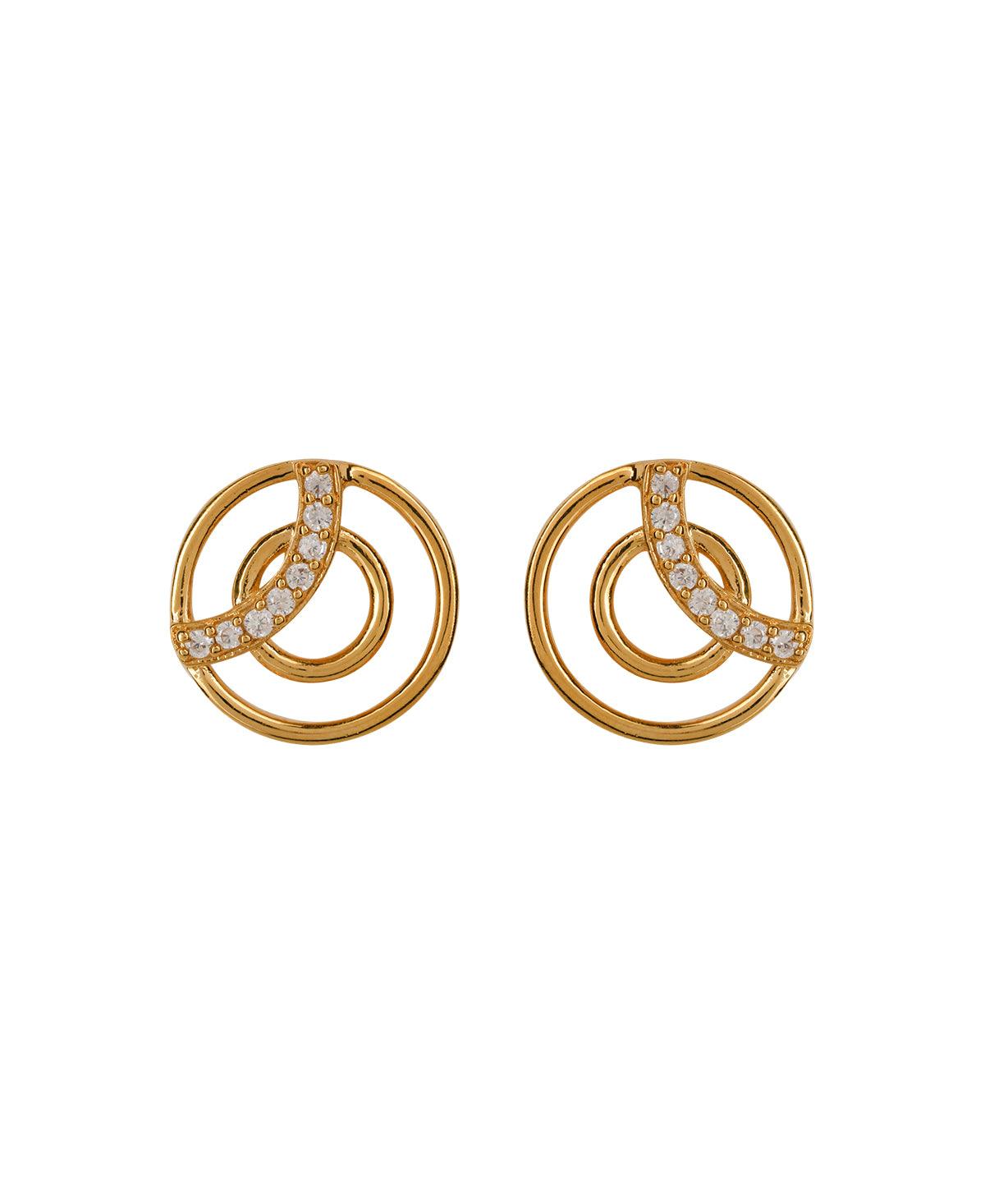 Geometric Circle Golden Stud Earrings - Chandrani Pearls