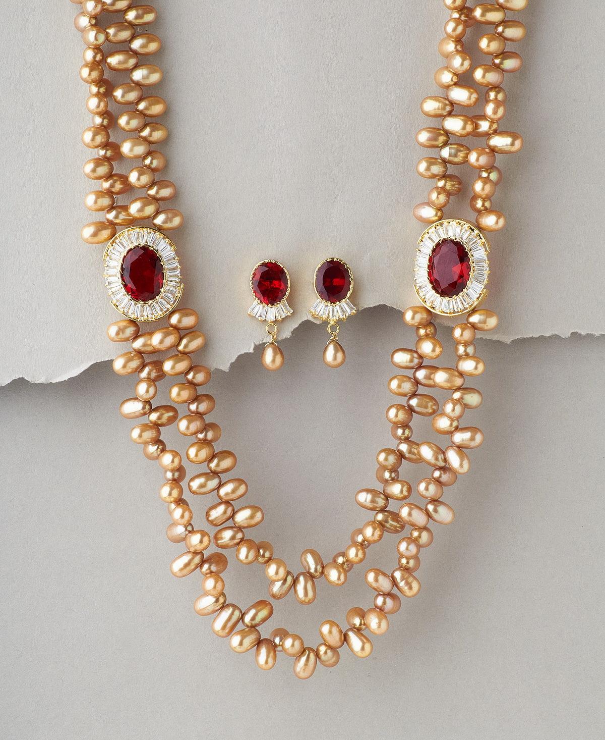 Gorgeous Brown Pearl Necklace Set - Chandrani Pearls