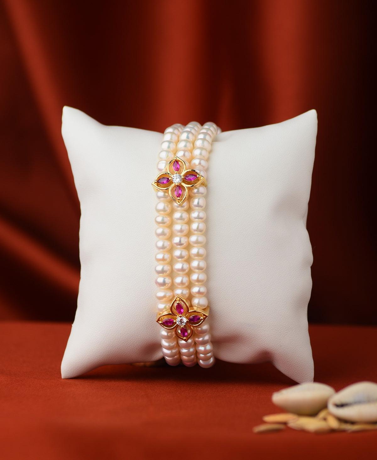 Gorgeous Floral Golden Pearl Bracelet - Chandrani Pearls