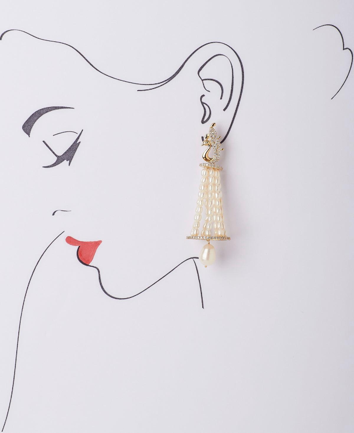 Gorgeous Golden Peacock Pearl Hanging Earring - Chandrani Pearls