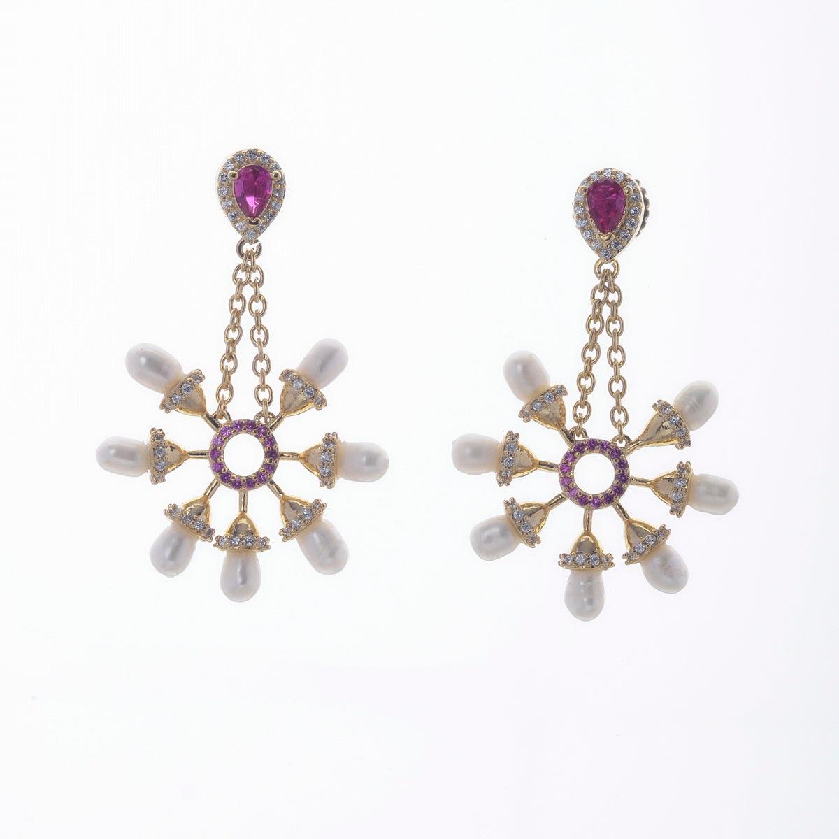 Gorgeous Stone Studded Pearl Hanging Earring - Chandrani Pearls