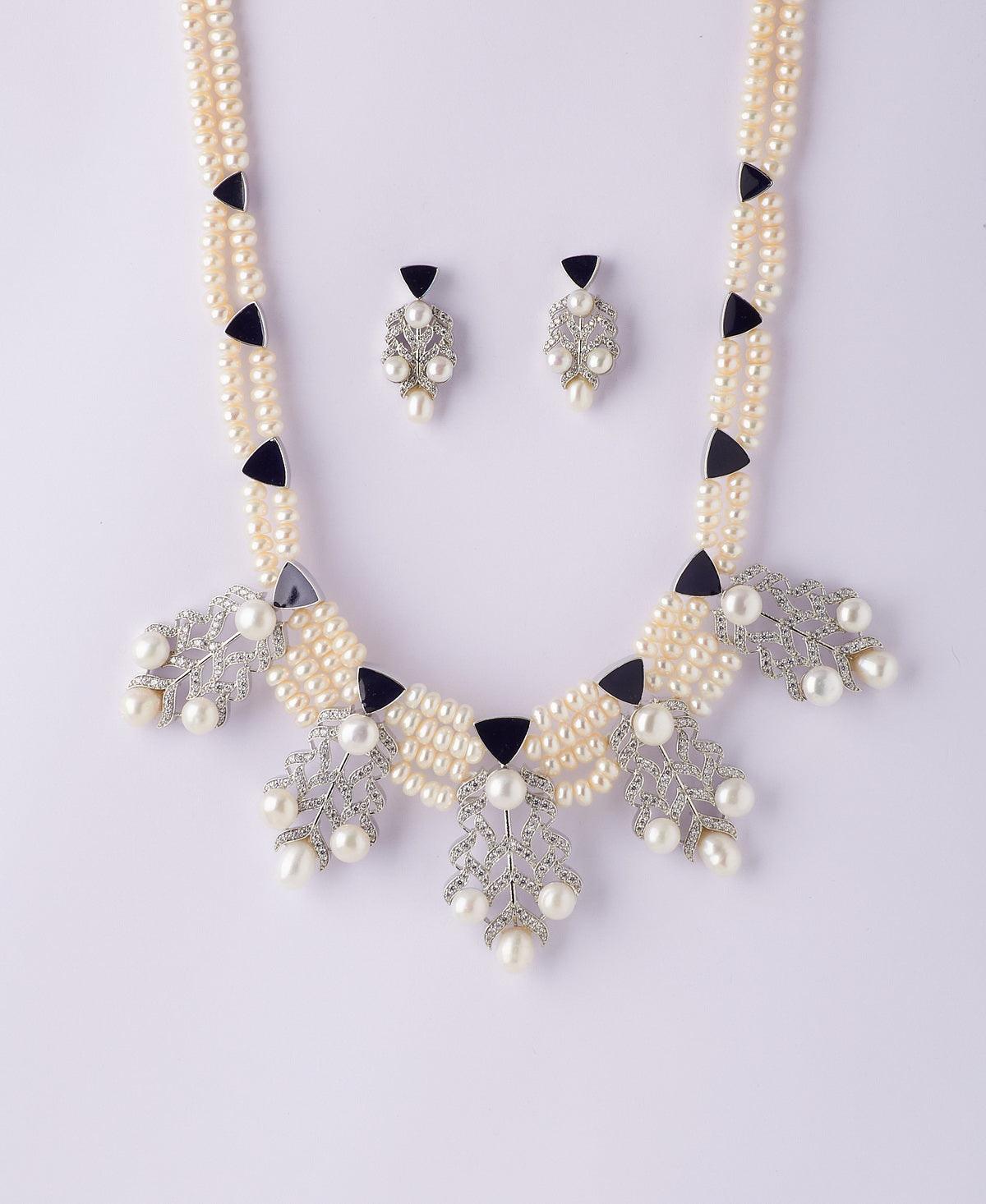 Gorgeous Stone Studded Pearl Necklace Set - Chandrani Pearls