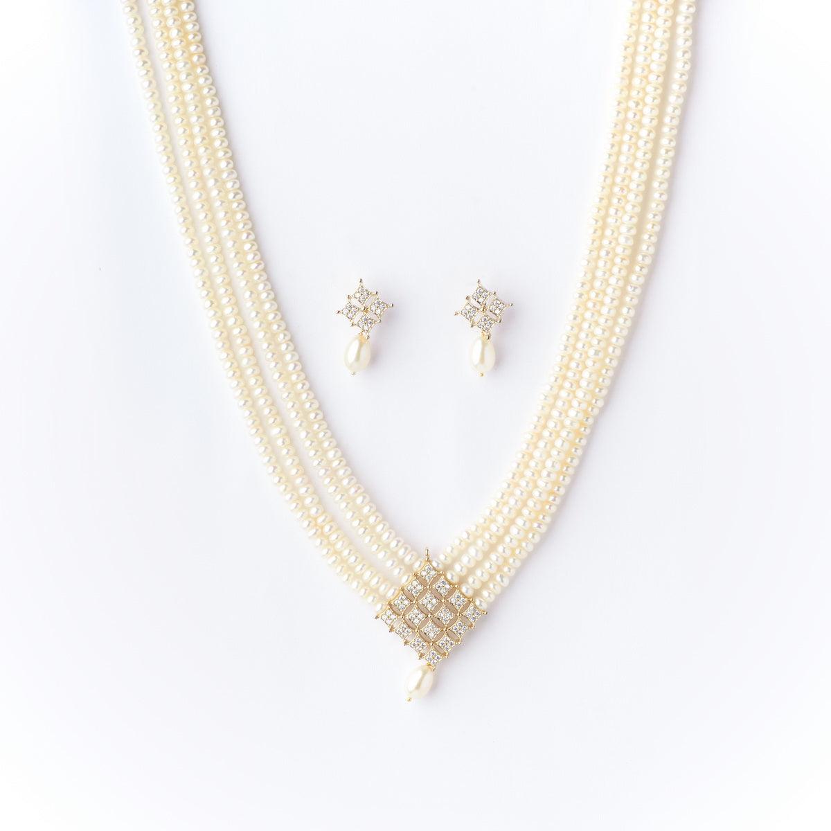Gorgeous White Pearl Necklcae Set - Chandrani Pearls