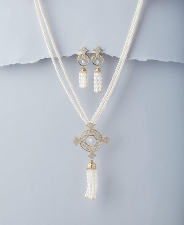 Gorgeous White Real Pearl Necklace Set - Chandrani Pearls
