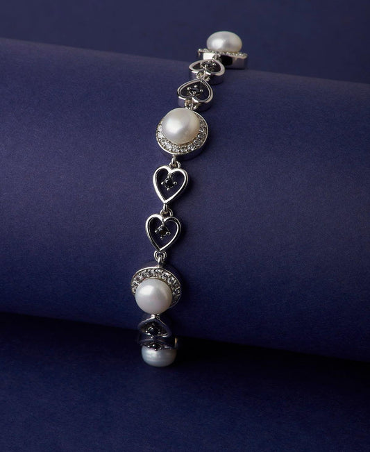 Graceful Stone Studded Metallic Pearl Bracelet - Chandrani Pearls