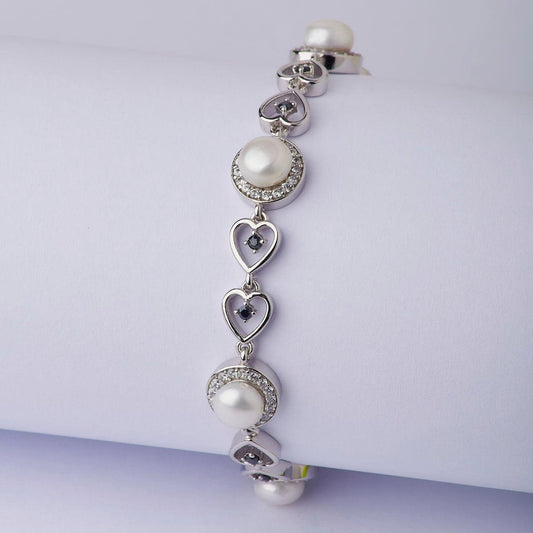 Graceful Stone Studded Metallic Pearl Bracelet - Chandrani Pearls