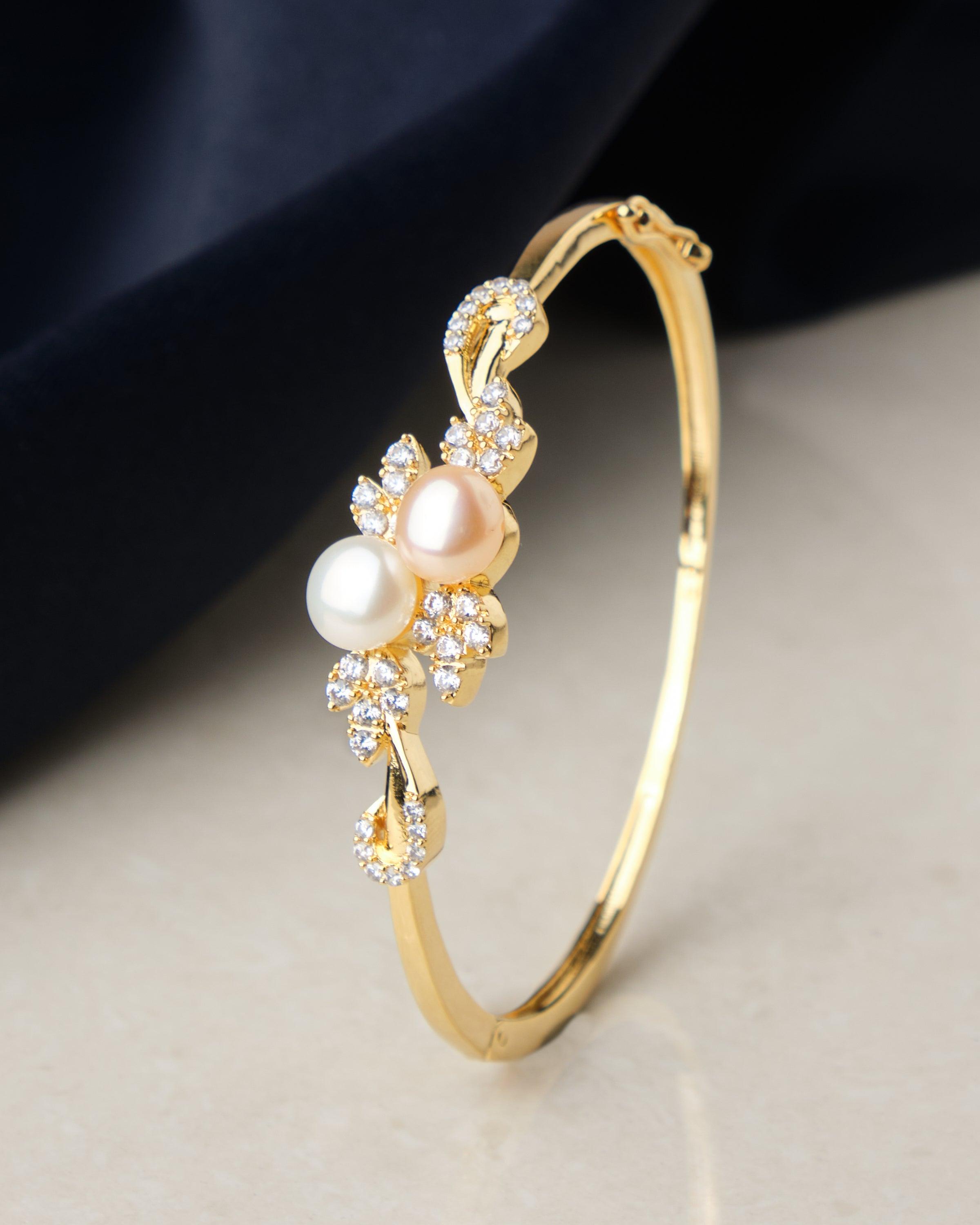 Chanel Vintage Silver CC Baroque Pearl Bangle Bracelet