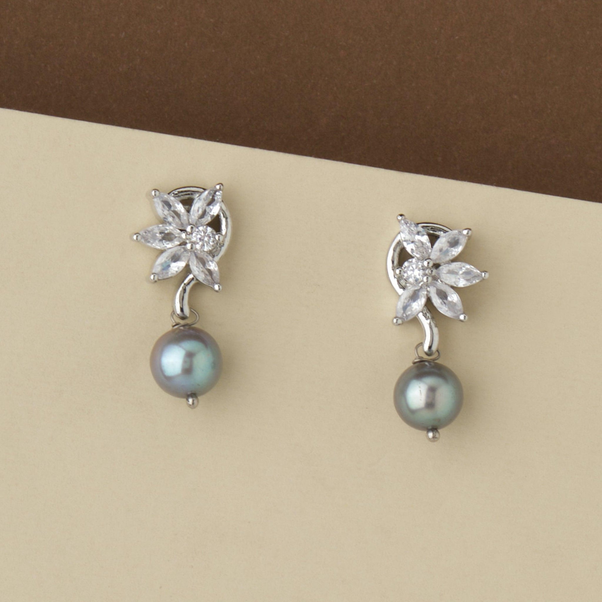Half Floral Pearl Hang Earring - Chandrani Pearls