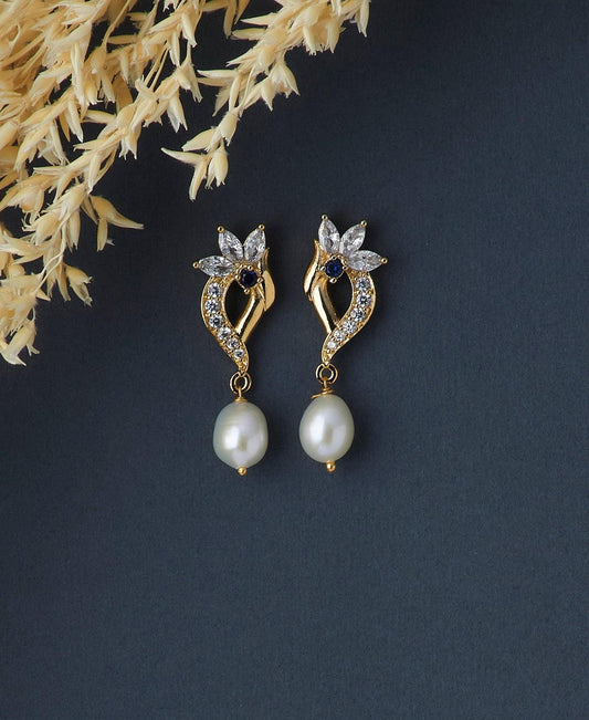 Half Floral Real Pearl Hanging Earring - Chandrani Pearls