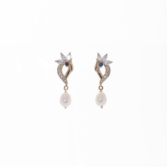 Half Floral Real Pearl Hanging Earring - Chandrani Pearls