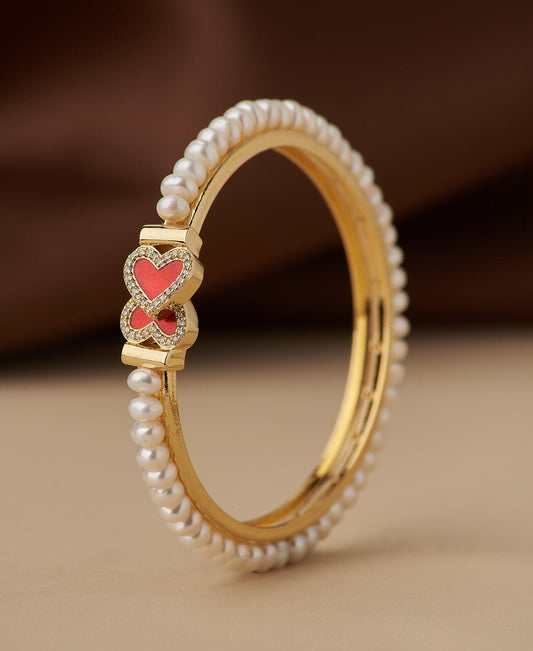 Heart Stone Studded Pearl Bangle - Chandrani Pearls