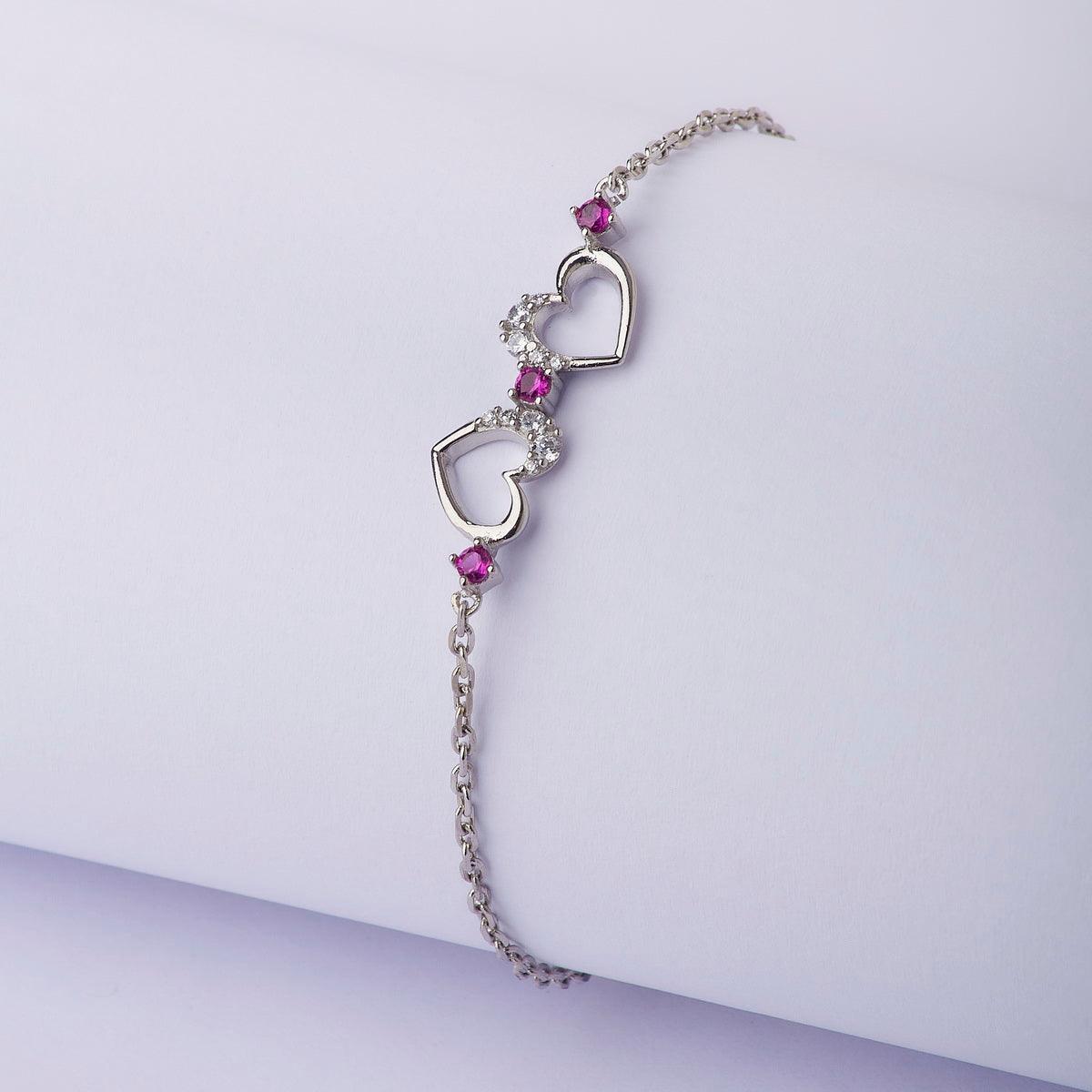 Heart Stone Studded Silver Bracelet