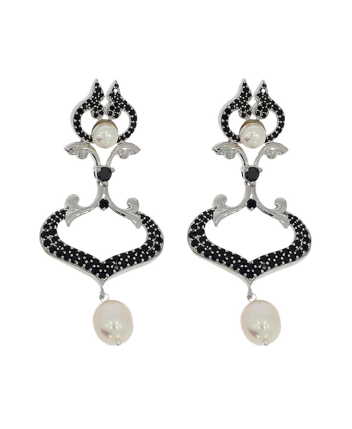 Impressive Rhodium Pearl Hoop Earrings - Chandrani Pearls