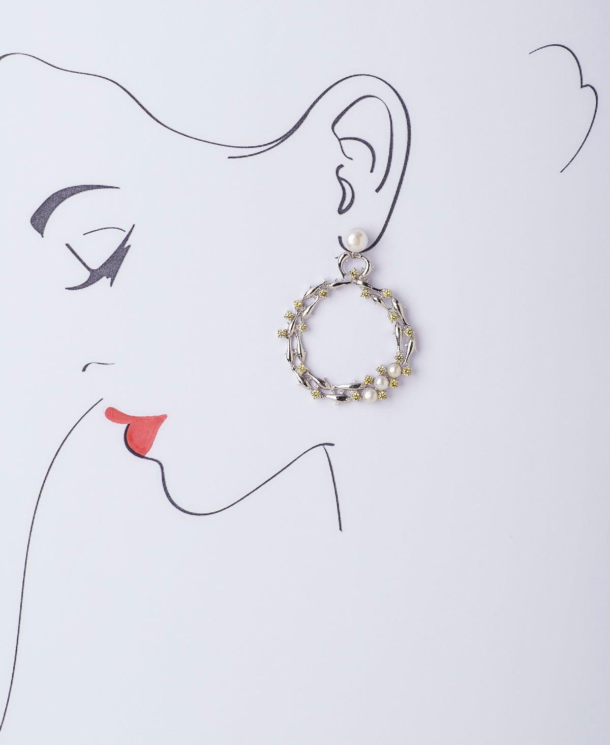 Impressive Rhodium Pearl Studded Hanging Earring - Chandrani Pearls