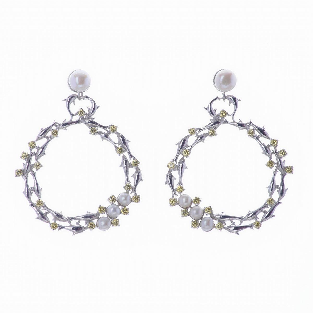 Impressive Rhodium Pearl Studded Hanging Earring - Chandrani Pearls