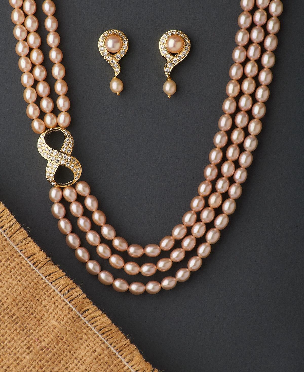 Infinity Stone Studded Pearl Necklace Set - Chandrani Pearls