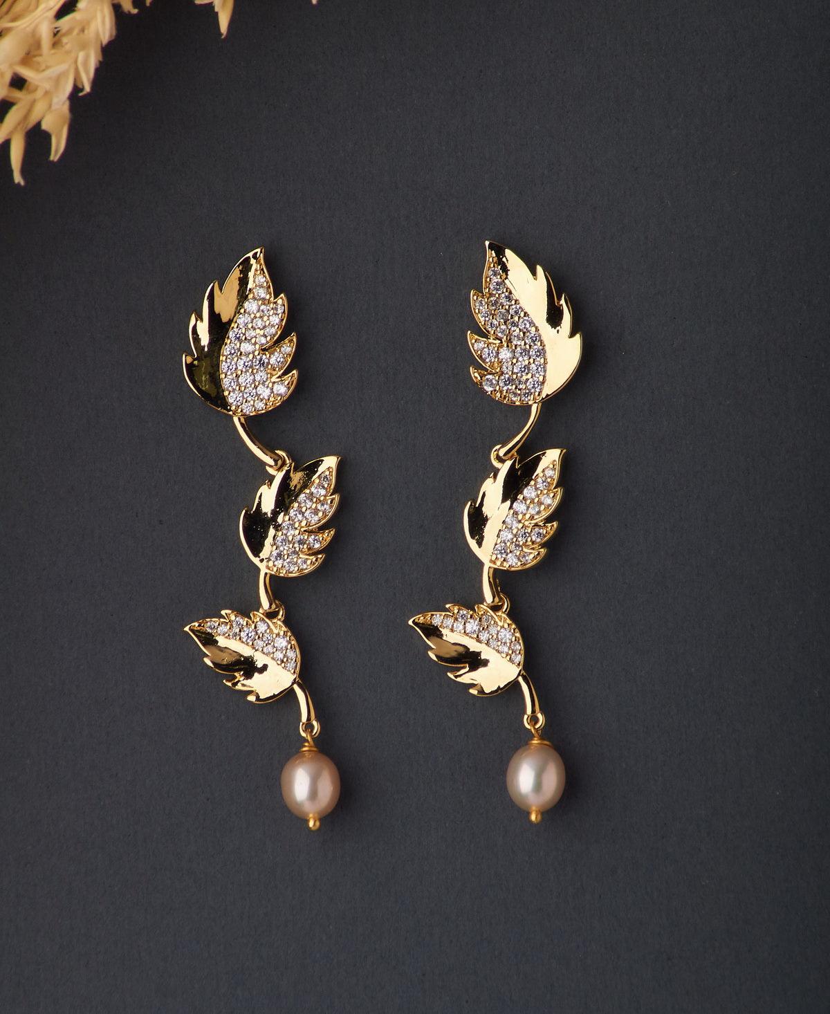 Leaf Hanging Pearl Earring - Chandrani Pearls