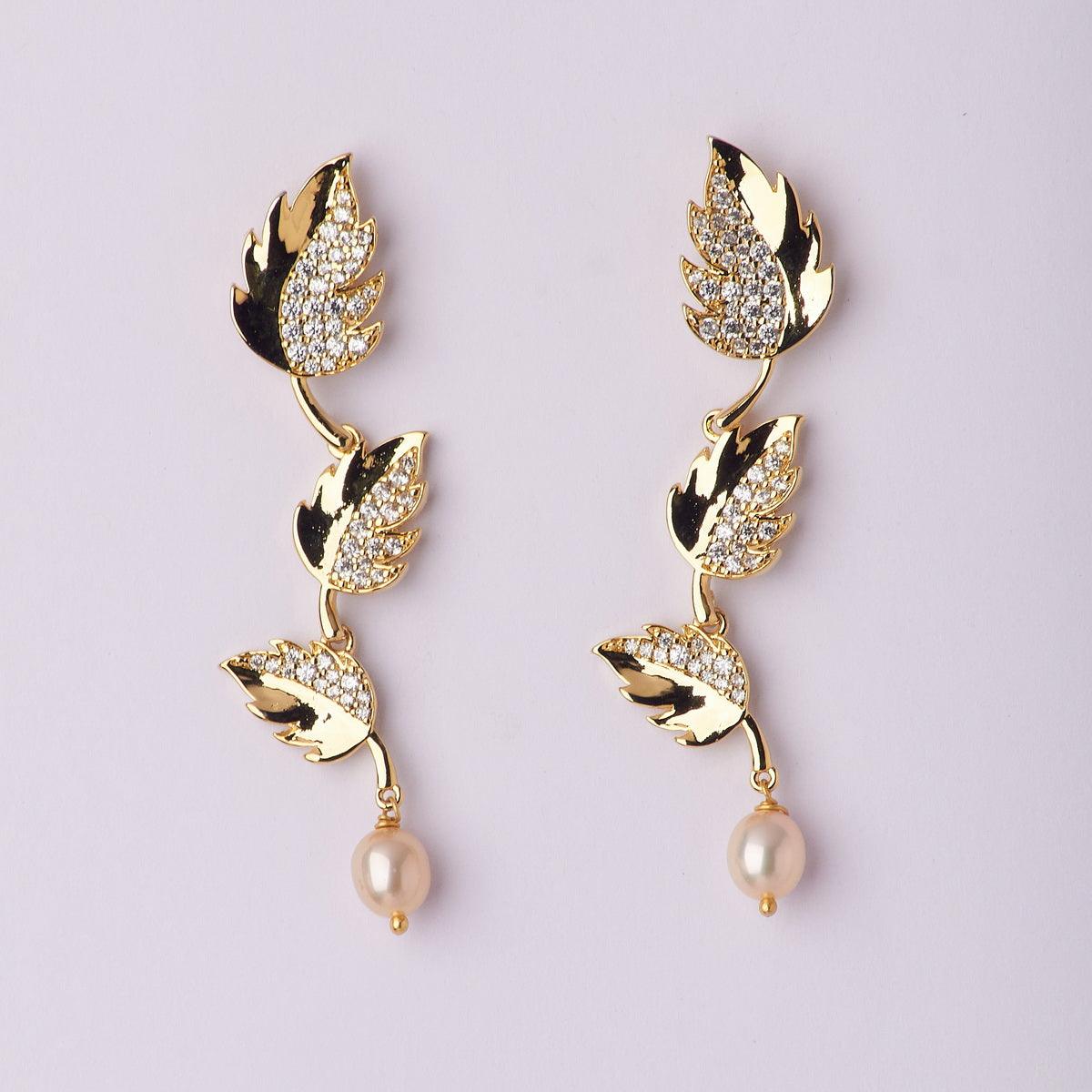 Leaf Hanging Pearl Earring - Chandrani Pearls