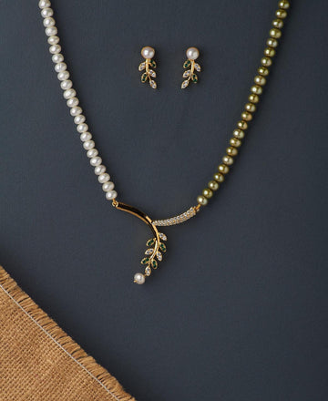 Leaf Real Pearl Necklace Set - Chandrani Pearls